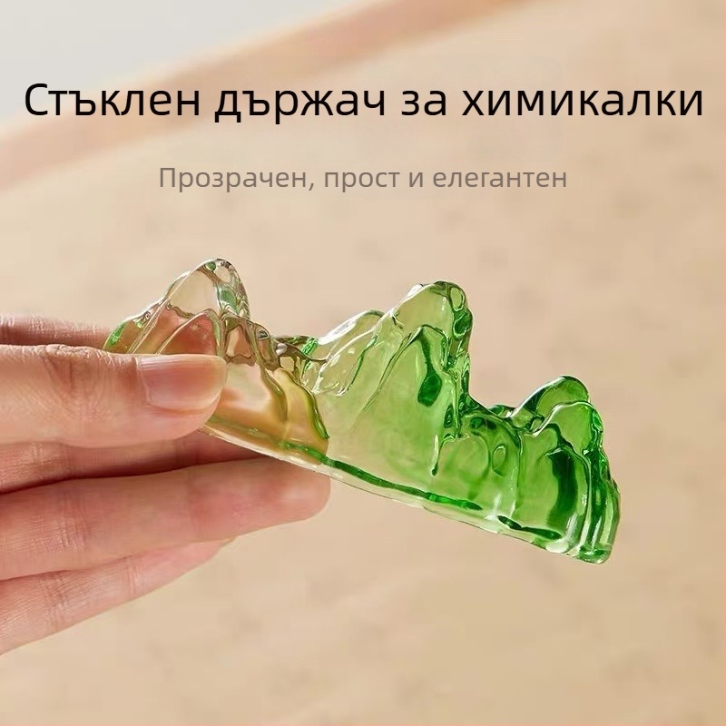 Кристален държач за писалки и четки с многоцветна глазура, дизайн планински пейзаж и река, китайски стил (Материал: кристал; Модел: държач за писалки; Лого: отпечатано; Персонализация: налична; Внос: Не; IP: Не)