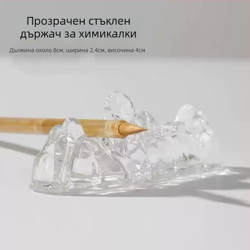 Кристален държач за писалки и четки с многоцветна глазура, дизайн планински пейзаж и река, китайски стил (Материал: кристал; Модел: държач за писалки; Лого: отпечатано; Персонализация: налична; Внос: Не; IP: Не)