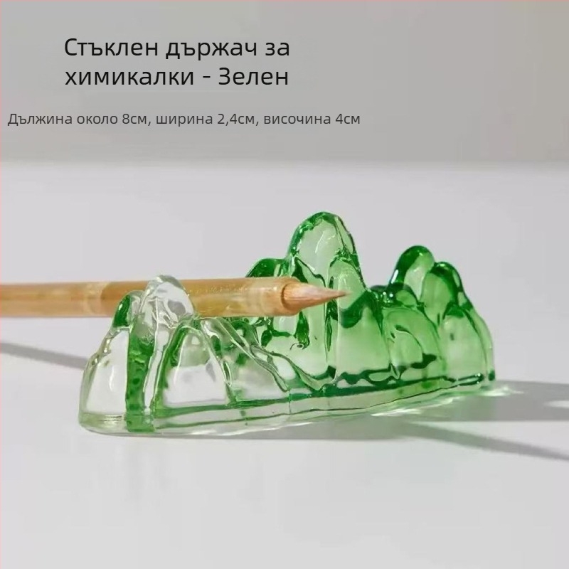 Кристален държач за писалки и четки с многоцветна глазура, дизайн планински пейзаж и река, китайски стил (Материал: кристал; Модел: държач за писалки; Лого: отпечатано; Персонализация: налична; Внос: Не; IP: Не)