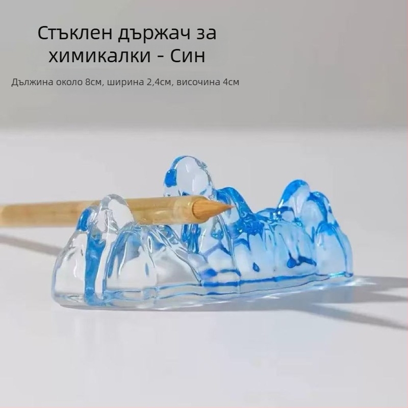 Кристален държач за писалки и четки с многоцветна глазура, дизайн планински пейзаж и река, китайски стил (Материал: кристал; Модел: държач за писалки; Лого: отпечатано; Персонализация: налична; Внос: Не; IP: Не)
