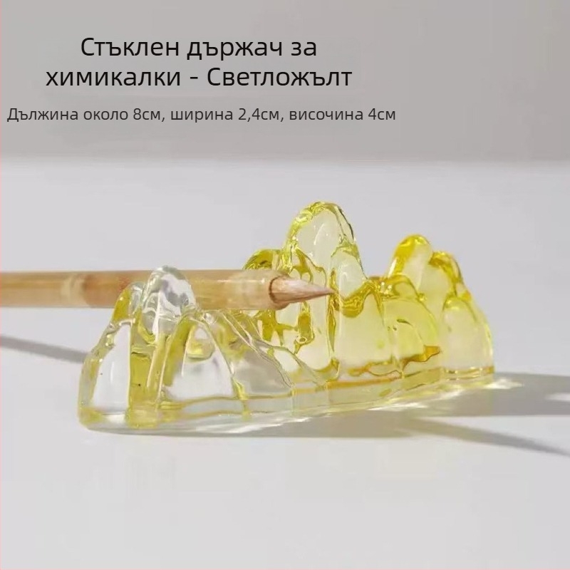 Кристален държач за писалки и четки с многоцветна глазура, дизайн планински пейзаж и река, китайски стил (Материал: кристал; Модел: държач за писалки; Лого: отпечатано; Персонализация: налична; Внос: Не; IP: Не)