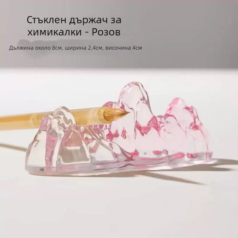 Кристален държач за писалки и четки с многоцветна глазура, дизайн планински пейзаж и река, китайски стил (Материал: кристал; Модел: държач за писалки; Лого: отпечатано; Персонализация: налична; Внос: Не; IP: Не)