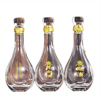 Стъклена бутилка за напитки, прозрачно стъкло, голям корем; 500 ml капацитет, тегло 480 g; материал: стъкло; стил: китайски стил.