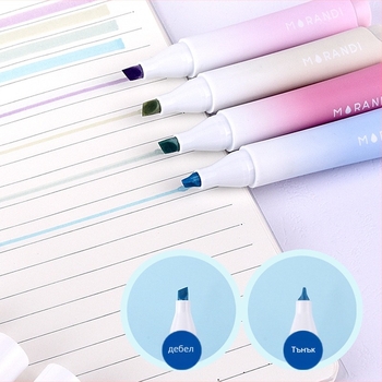 Маркер за подчертаване с наклонен връх, Morandi стил; модел 7208, пластмасов корпус, опакован в кутия, печат на лого, възможност за персонализация