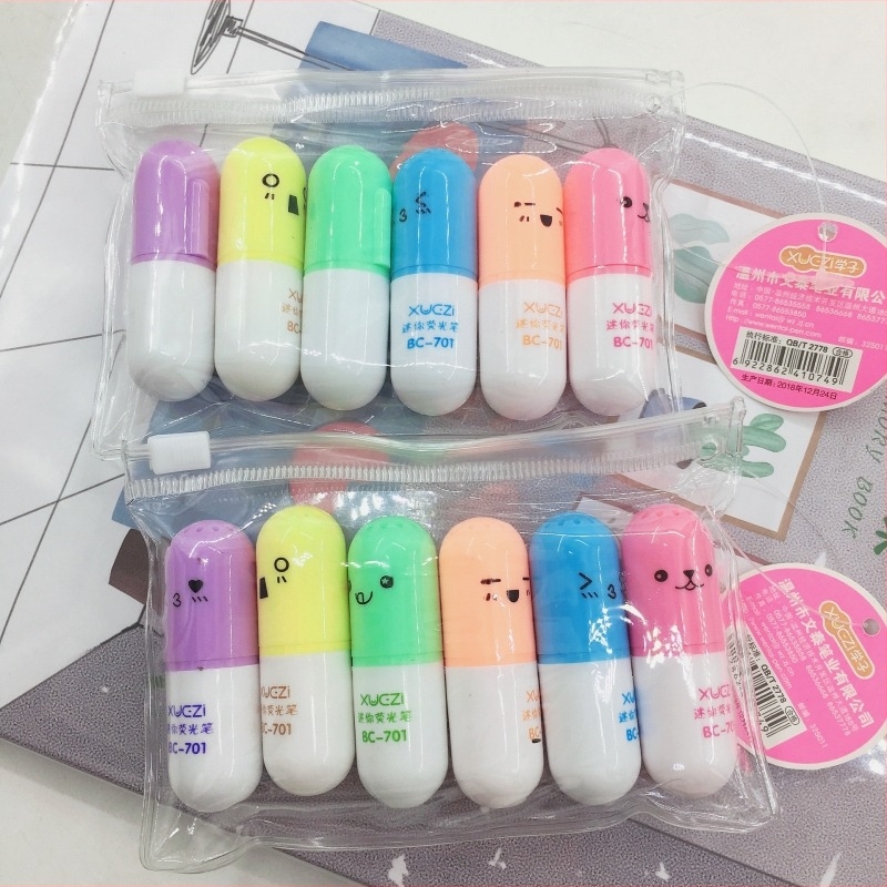 Хайлайтър в капсулен стил, пластмасов корпус, модел BC-701, опаковка с цип (капсулен дизайн; пластмасов корпус; BC-701; опаковка с цип)