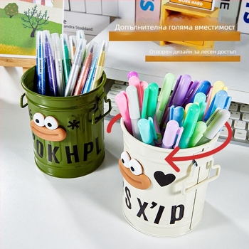 Метален държач за писалки, кръгъл, голям капацитет, модел BTSF, настолен органайзер