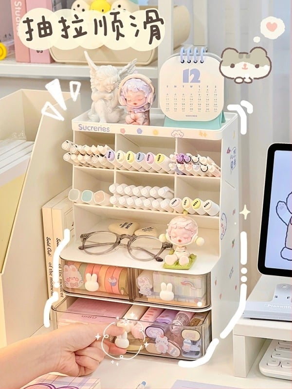 Десктоп държач за моливи, многофункционален органайзер за учебна маса, детска кутия за съхранение за ученици, пластмасова кутия за съхранение, персонален подарък