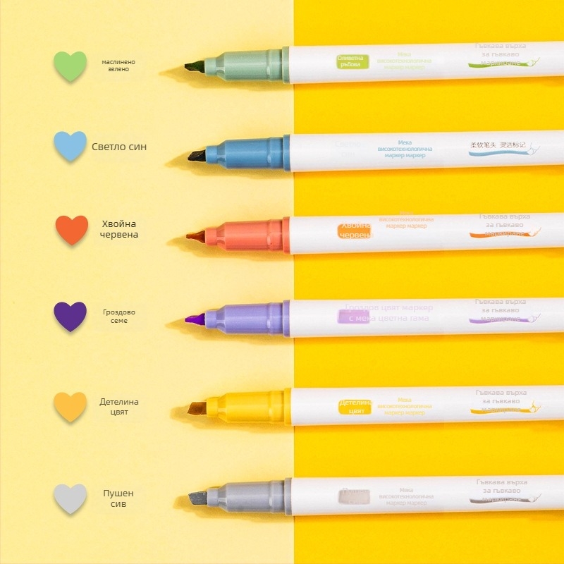 Deli S745 флуоресцентен маркер с шест меки върха, пластмасов корпус, кутия, модел S745, спецификации 288/24