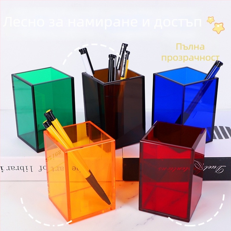 Акрилен държач за химикалки, квадратен настолен органайзер, персонализируем, без лого, налична частна марка