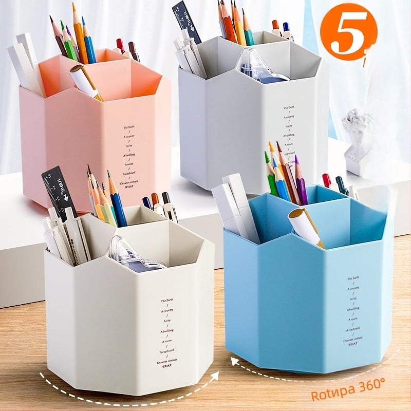 Въртящ се органайзер за писалки, шестоъгълен дизайн, ABS материал, модел FZ-2469-5M