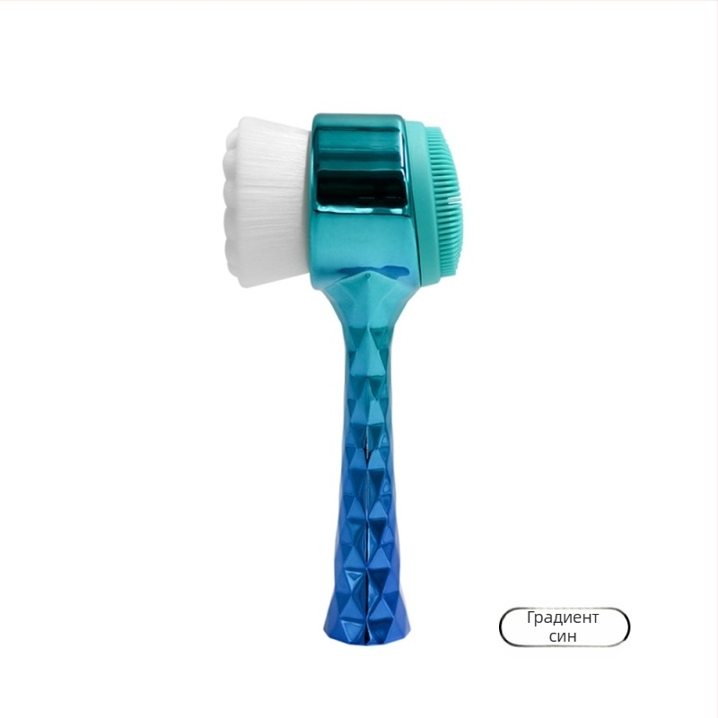 Четка за лице със силиконова глава и електроплакирана дръжка – двустранна, за почистване на порите и премахване на грим, без електричество и без вибрации, подходяща за всички типове кожа