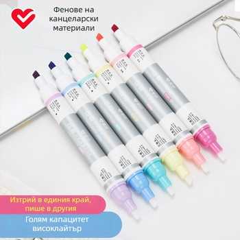 Хайлайтър маркер, пластмасов корпус, кутия с 12 бр., печат на лого наличен, персонализация.