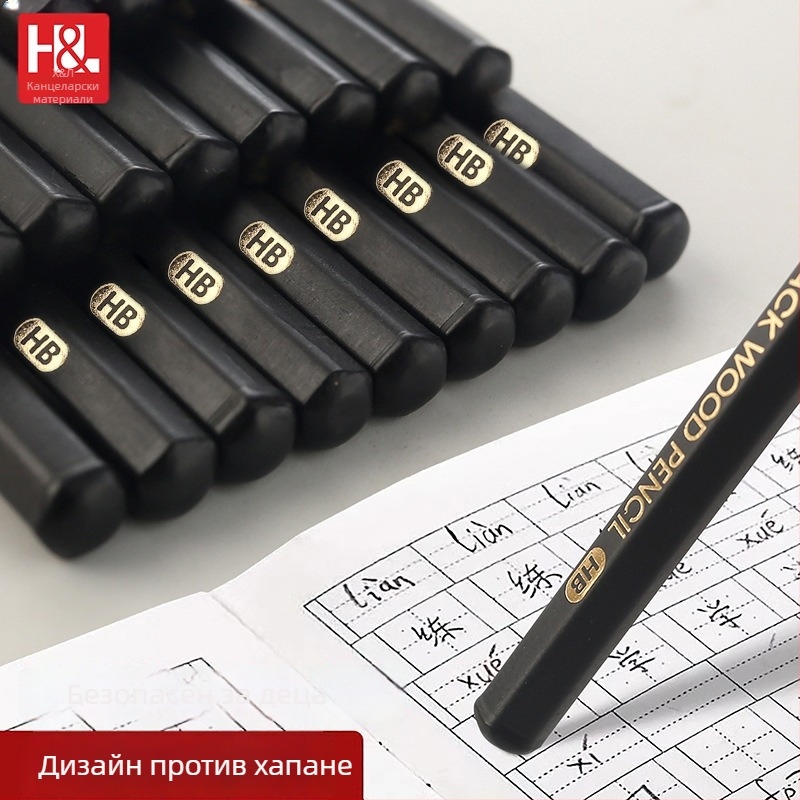 Дървен шестоъгълен HB молив за ученици от началното училище, устойчив графит