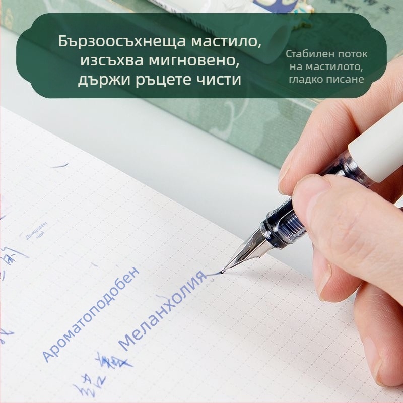 Стилна фонтанна писалка в китайски стил с мастилна торбичка, титаниево перо, опакована в кутия, подходяща за ученици