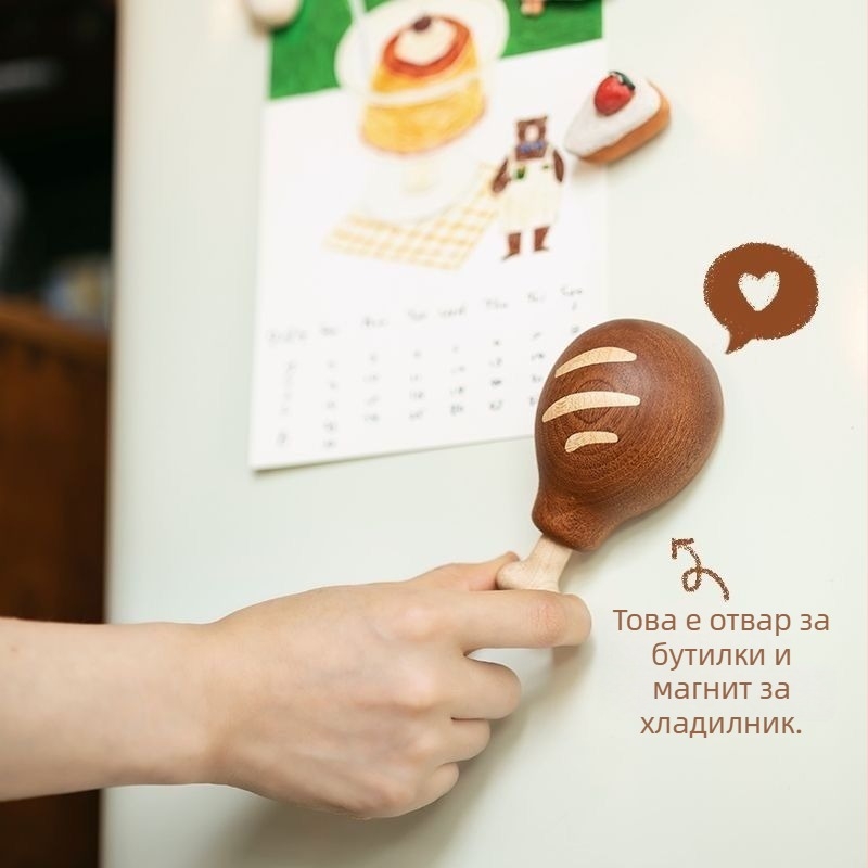 Unique дървен отварач за бира с магнит за хладилник