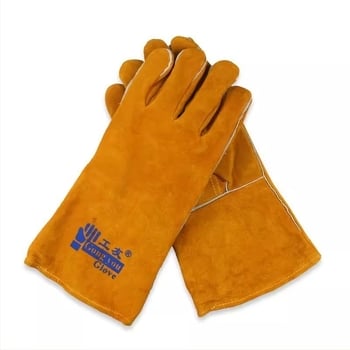 Заваръчни ръкавици – двуслойна говежа кожа с кадифена подплата, износоустойчиви, защита срещу високи температури, дълги маншети, Craftsman