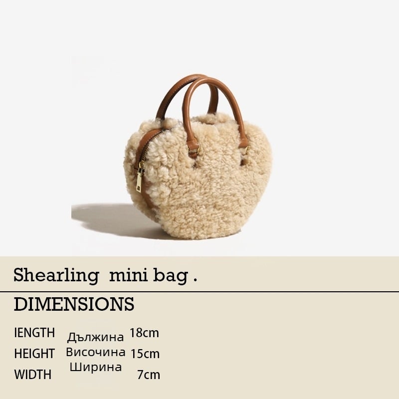 Дамска чанта от плюшена материя, кръгла форма, стил свеж и сладък, за ежедневна употреба, Зимна 2021