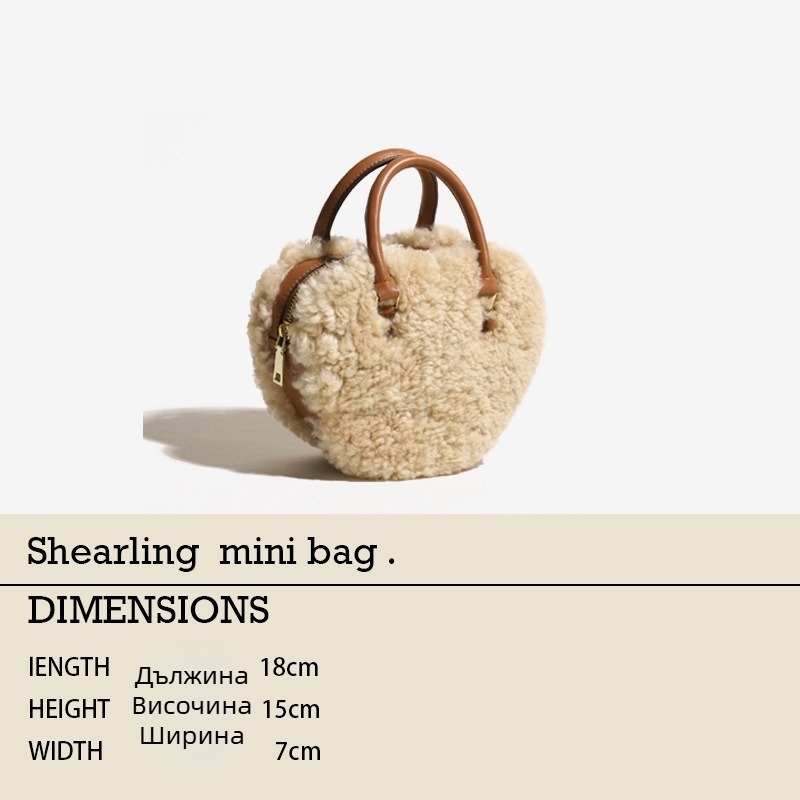 Дамска чанта от плюшена материя, кръгла форма, стил свеж и сладък, за ежедневна употреба, Зимна 2021