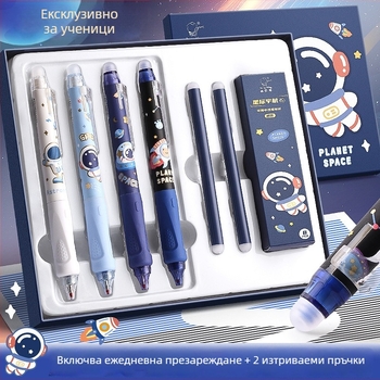Изтриваема гелна писалка за ученици с бутонен механизъм – Kaba bear серия, пластмасов корпус