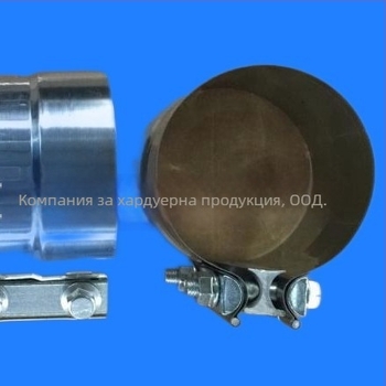 Неръждаем стоманен редуциращ клипс за изпускателна система – автомобилен глушител и тръбна връзка, номинален Ø127ר132, закрепващ Ø125ר130, дебелина 0.5 мм