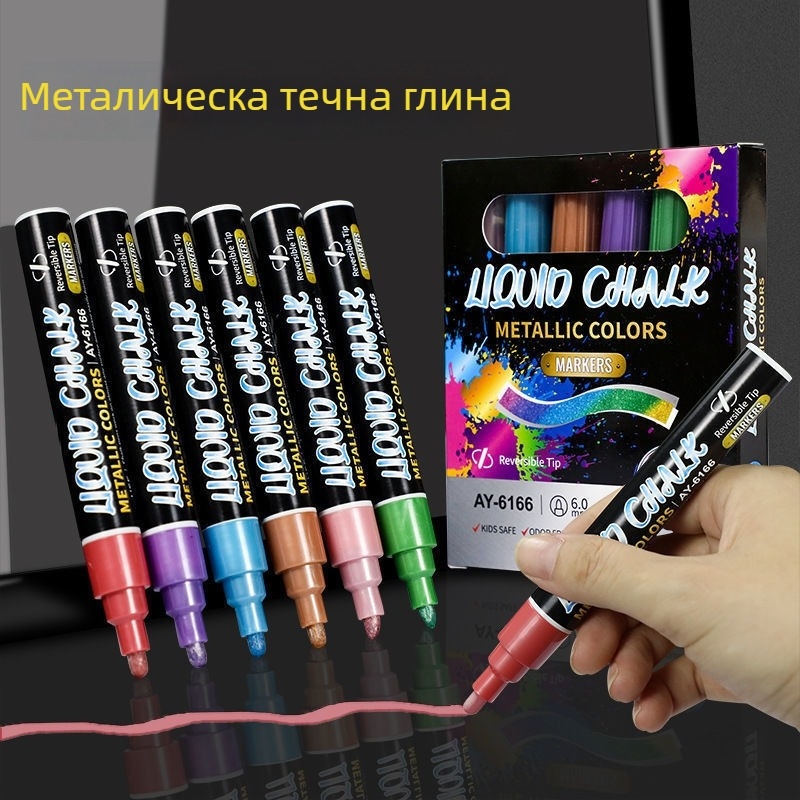 LED флуоресцентен маркер за бяла дъска, двустранен, изтриваем (Модел Ygb-01, пластмасов корпус, пакет от 8)