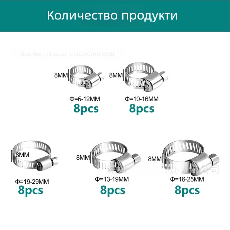 Хомут за маркучи от 201 неръждаема стомана, американски стил, комплект от 40 бр., за водни и маслени тръби
