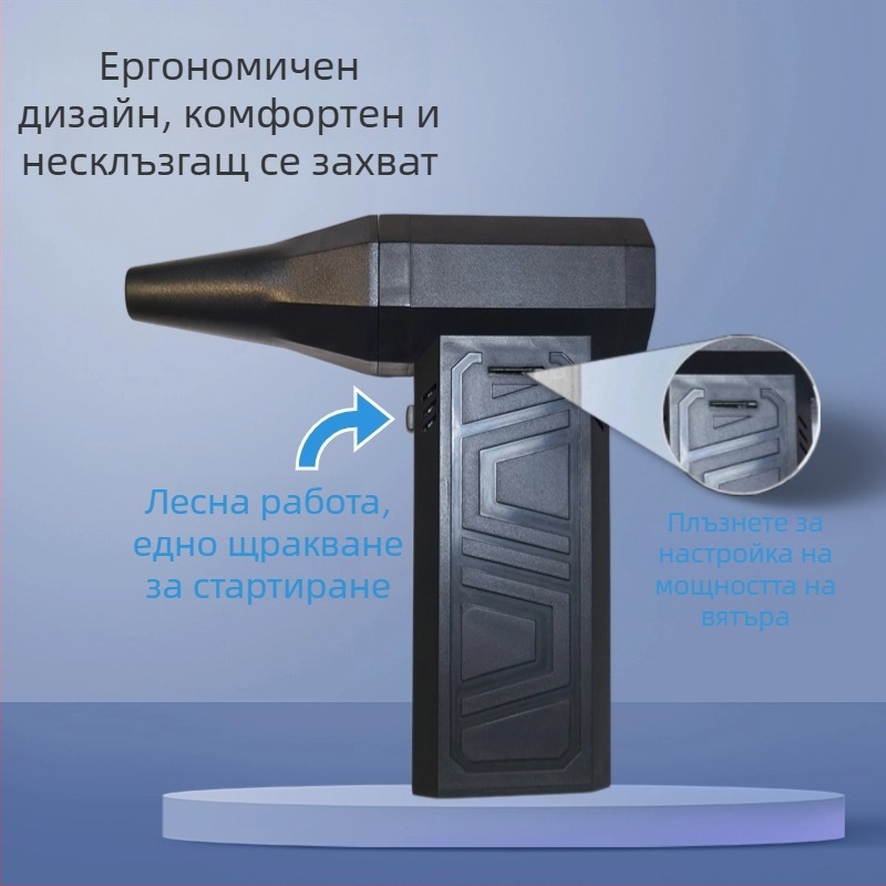 Ръчен вентилатор с безчетков мотор, 6 лопатки, вградена батерия 4000–6000 mAh, 3 скорости, шум 45–50 dB