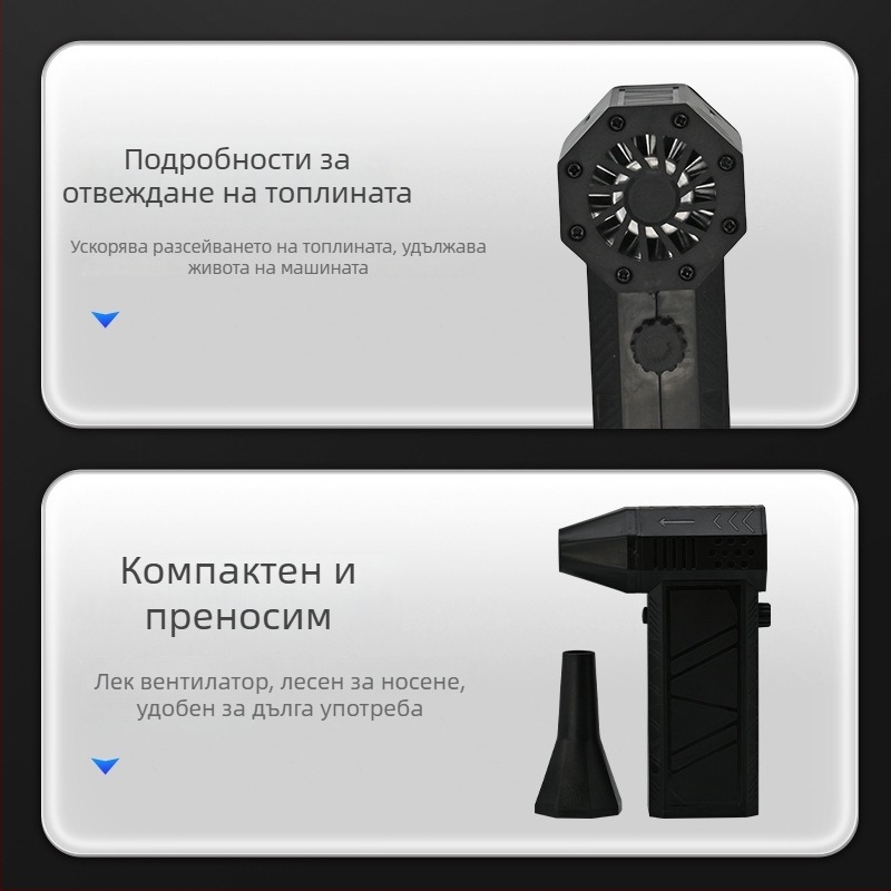 Ръчен вентилатор с безчетков мотор, вградена 6000mAh батерия, 6 скорости на въздушния поток, 6 лопатки, шум 36–45 dB