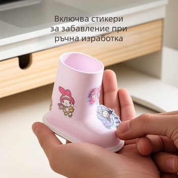 Настолен органайзер за четки за грим и моливи – ABS материал, кръгла форма, модел Small Boot, с лого