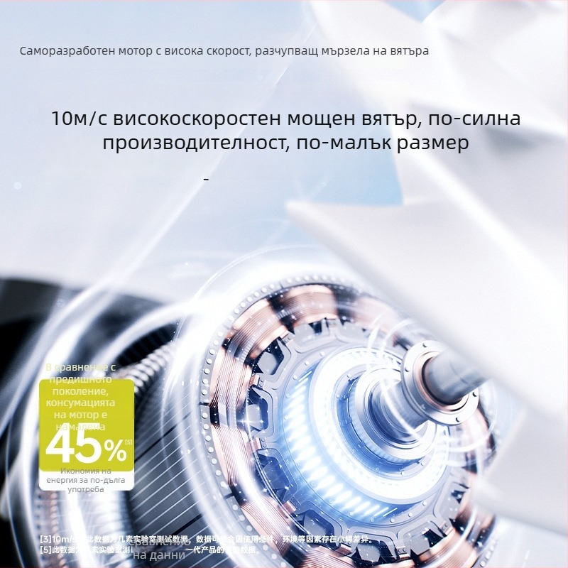 Ръчен вентилатор с безчетков двигател, 5 скорости, презареждаема батерия 4000–6000 mAh, автономност над 12 ч