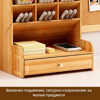 Дървен квадратен държател за моливи с множество отделения — настолен органайзер с възможност за печат на лого