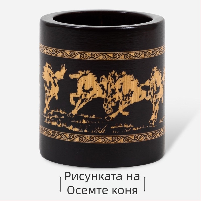Кръгла бамбукова поставка за моливи с резба, ретро китайски стил за бюро, възможност за персонализирано лого