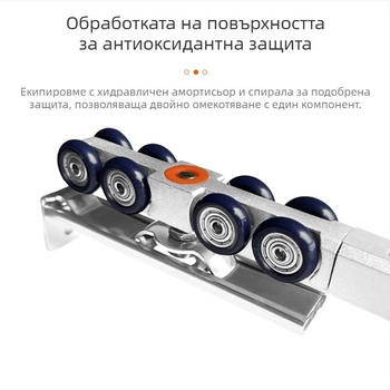 Двупосочна буферна висяща ролка за плъзгащи врати — неръждаема стомана, Ø28 мм, ос Ø5 мм, капацитет 75–95 кг, подходяща за дървени, стъклени и метални врати