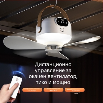 USB вентилатор с три лопатки, нощна светлина и дистанционно управление, вградена литиева батерия, ABS корпус