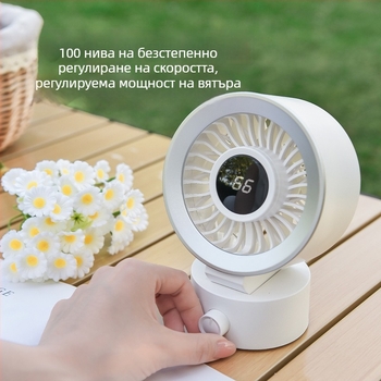 Настолен вентилатор USB зареждане с цифров дисплей, тих и мощен, компактен за офис и дом