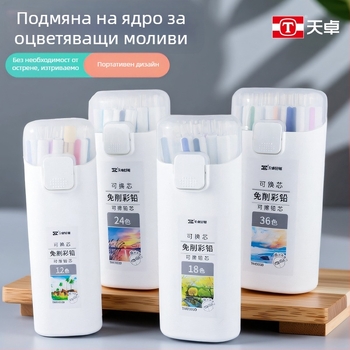 Цветни моливи без заточване с подменяеми сърцевини, издърпващи се, изтриваеми, 3H сърцевина