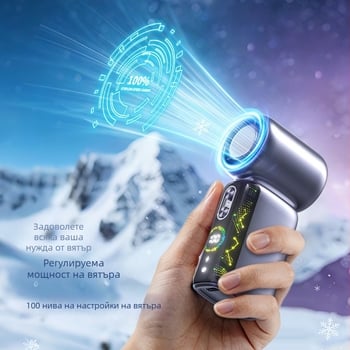 USB преносим ръчен вентилатор, вградена батерия 2000–4000 mAh, ледено охлаждане, 6 лопатки, 5 скорости, безчетков мотор, за открита употреба