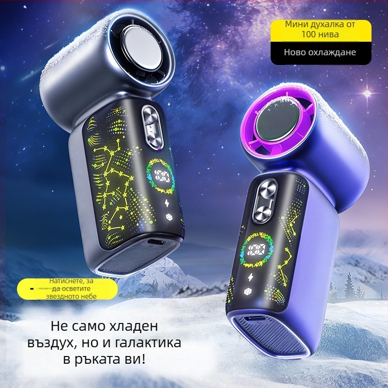 USB преносим ръчен вентилатор, вградена батерия 2000–4000 mAh, ледено охлаждане, 6 лопатки, 5 скорости, безчетков мотор, за открита употреба