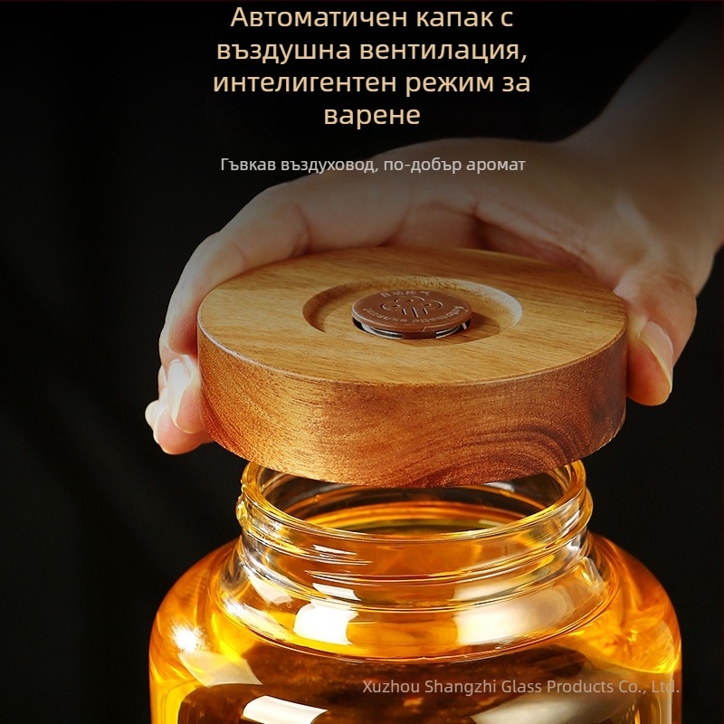 Бутилка за вино със капак от акация, боросиликатно стъкло, запечатана за домашно плодово вино
