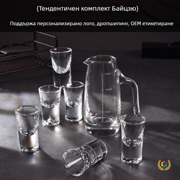 Винен комплект, 7 части: 6 чаши и разделител, стъкло, ретро стил, персонализирано лого