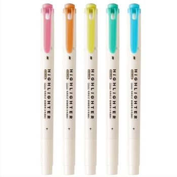 Хайлайтър маркери с двоен връх за учене – кръгъл връх, пластмасов корпус, пакет 5 бр., модел 9514