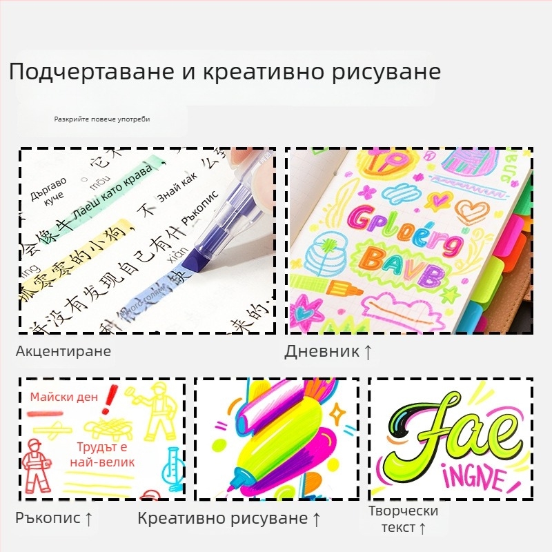 Touchmark двоен край флуоресцентен маркер за подчертаване, пластмасов корпус, TK-DSYGB, изтриваем, за ученици