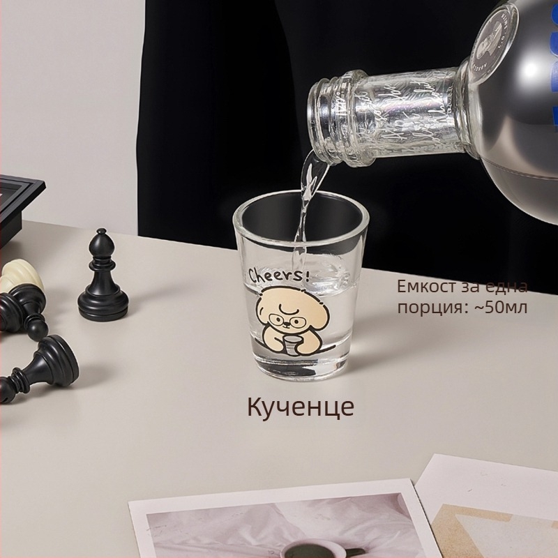 Комплект чаши за вино, 4 броя, с дизайн на кученце и коте, стъкло от сода-лайм, капацитет 1–100 мл, свеж и сладък стил, печат на лого наличен