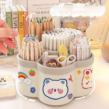 Завъртащ се държач за моливи, модел 0036, PP материал, кръгла форма, офис органайзер