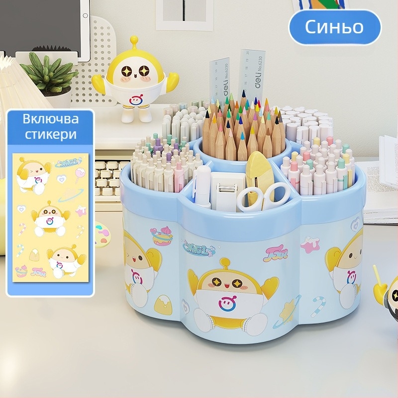 Завъртащ се държач за моливи, модел 0036, PP материал, кръгла форма, офис органайзер