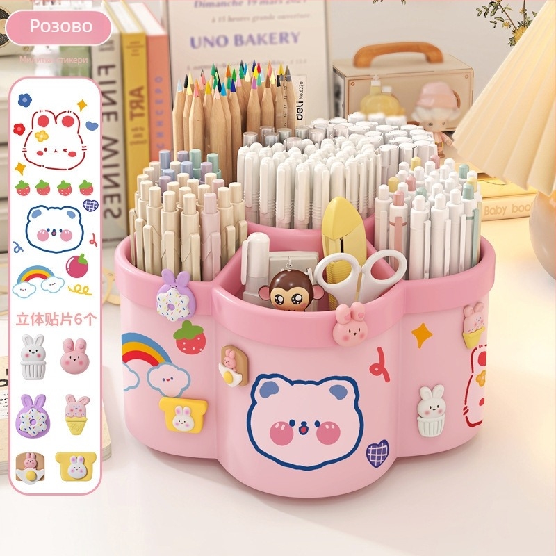 Завъртащ се държач за моливи, модел 0036, PP материал, кръгла форма, офис органайзер