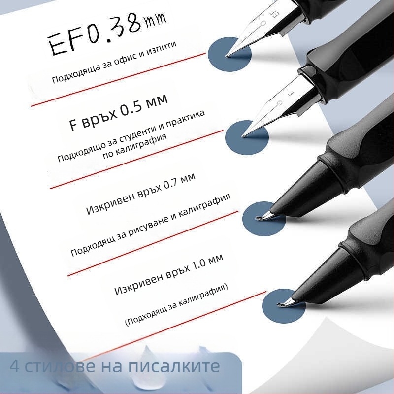 Калиграфски накрайник за писалка PD0019024 с 0.7 извита върха и 1.0 ъглов връх, иридиев връх, универсална система подаване на мастило 3.4 мм