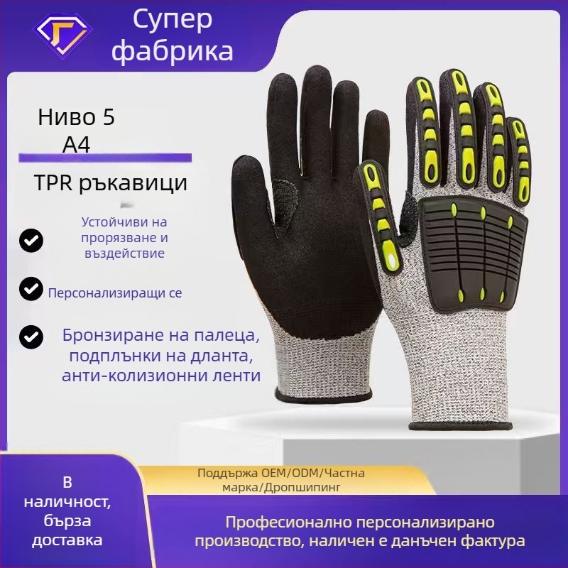 Ръкавици против порязване Ниво 5, HPPE + Frosted нитрил, антихлъзгави за сигурност