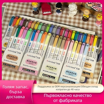 Двукраен флуоресцентен маркер за ученици, планер маркер за подчертаване, с висока видимост и не просмуква през хартия, модел 906-5, Shield