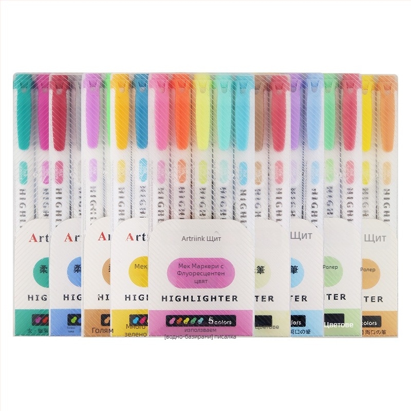 Двукраен флуоресцентен маркер за ученици, планер маркер за подчертаване, с висока видимост и не просмуква през хартия, модел 906-5, Shield